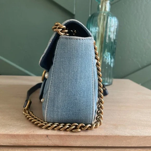 ❌SOLD❌Gucci GG Marmont Denim Pearl Small Flap Bag - Picture 6 of 14